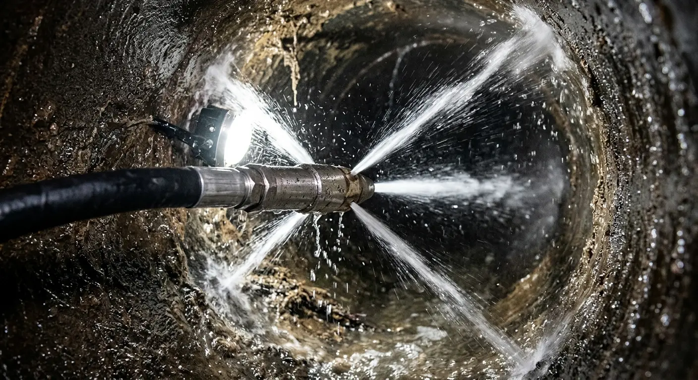 High-pressure hydro jetting nozzle cleaning sewer pipe for Trenchless Sewer Repair in Havelock